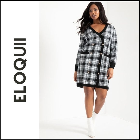 NWT ELOQUII PLUS SIZE Black & White Checkered Sweater Dress, Size 18/20 - Picture 5 of 7